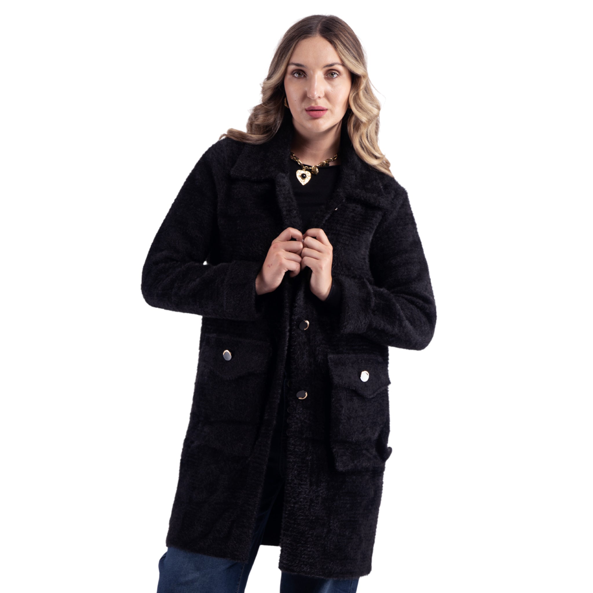 Gold button fluffy coat