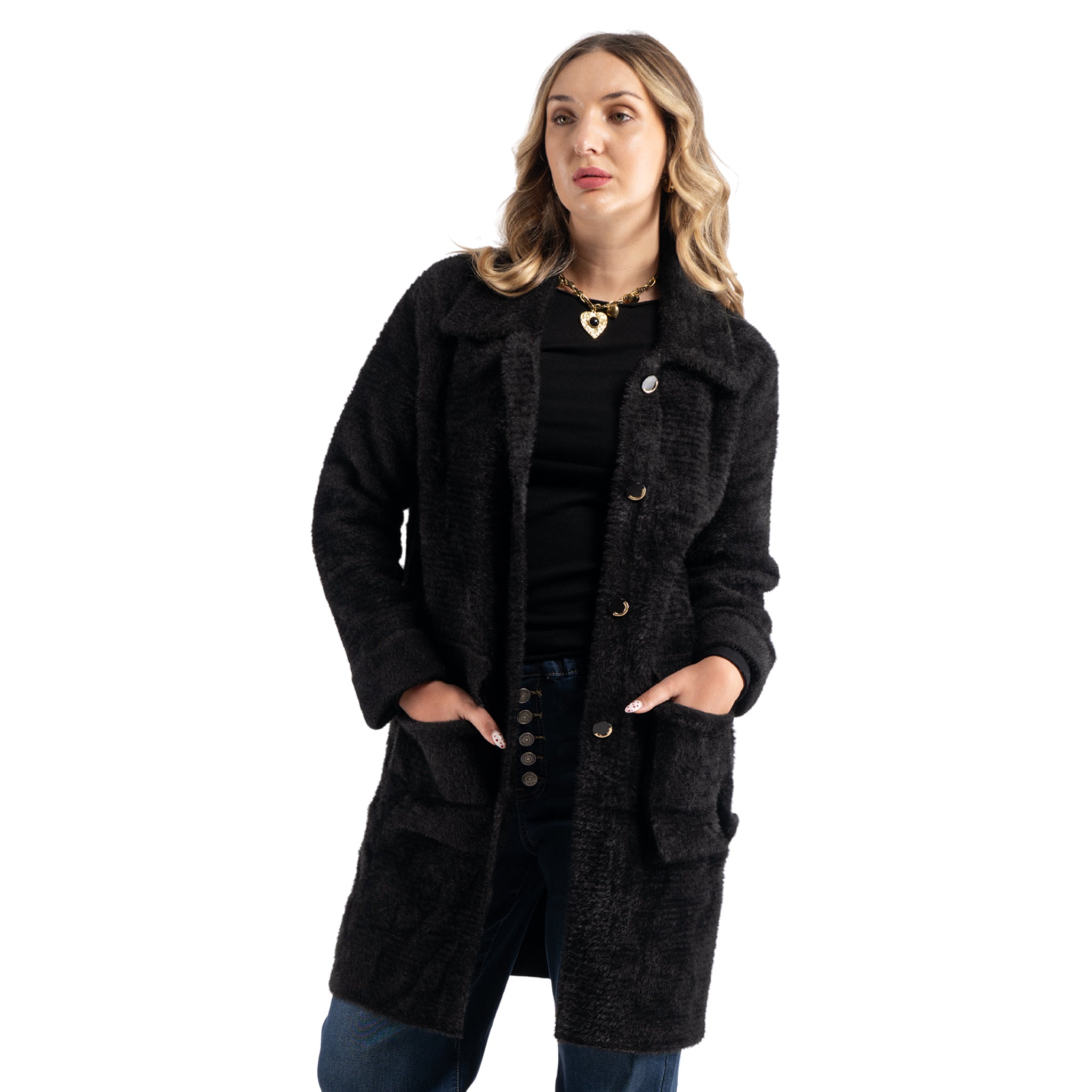 Gold button fluffy coat