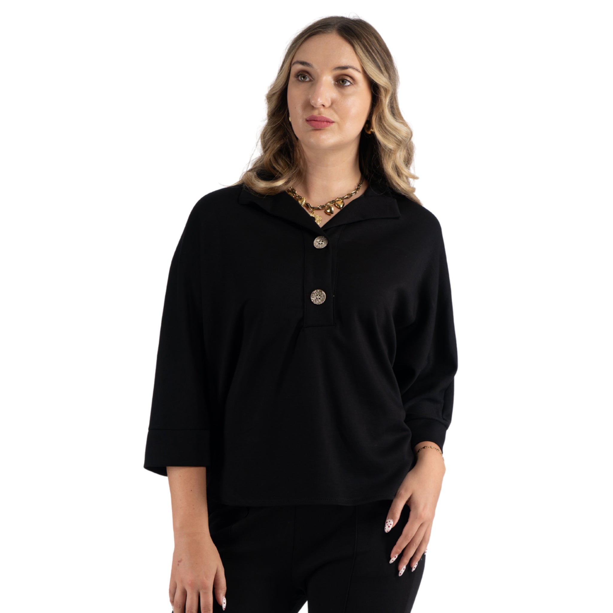 Button detail batwing top