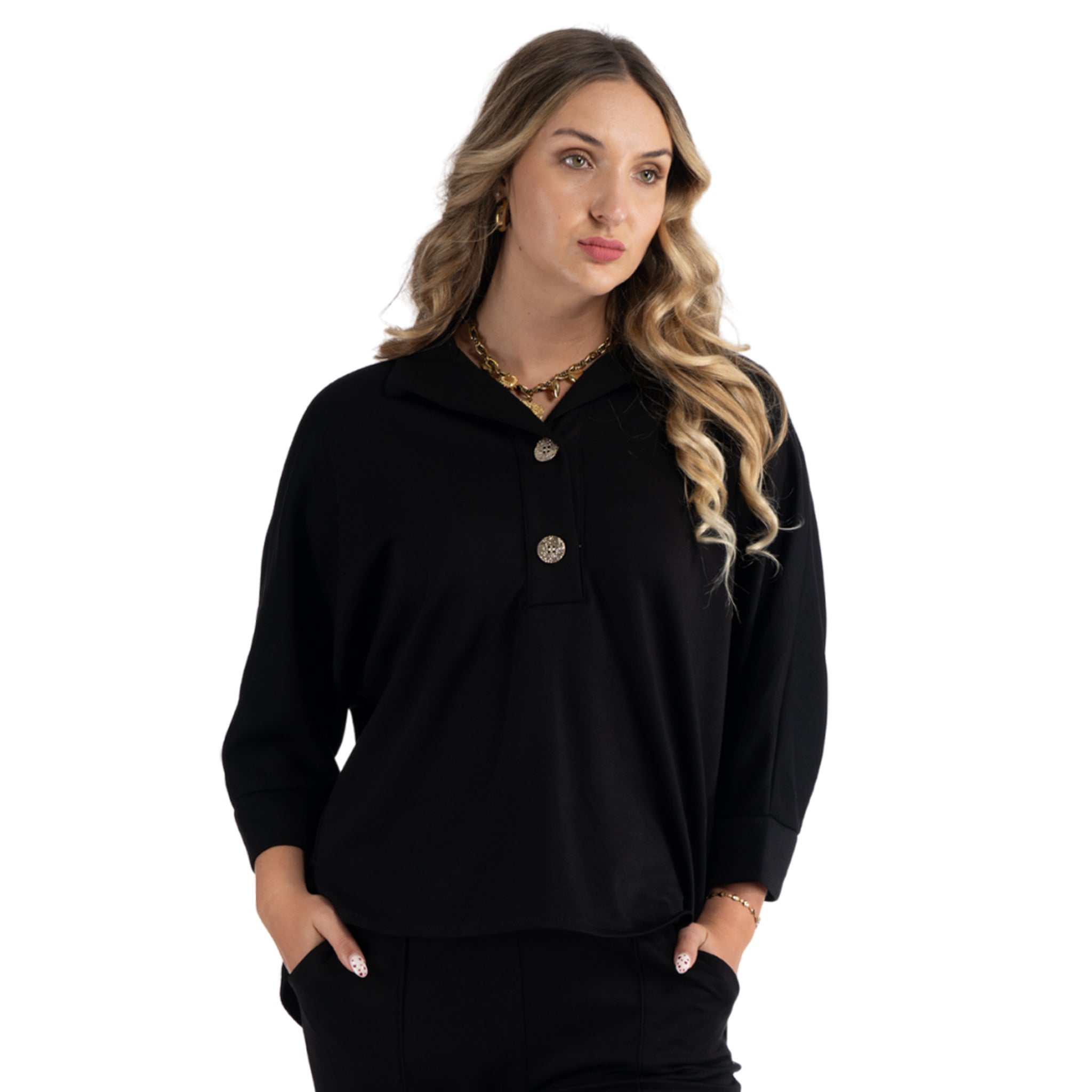 Button detail batwing top