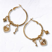 Diamant heaart lock and key earrings