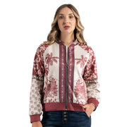 Palm tree flower print suede jacket