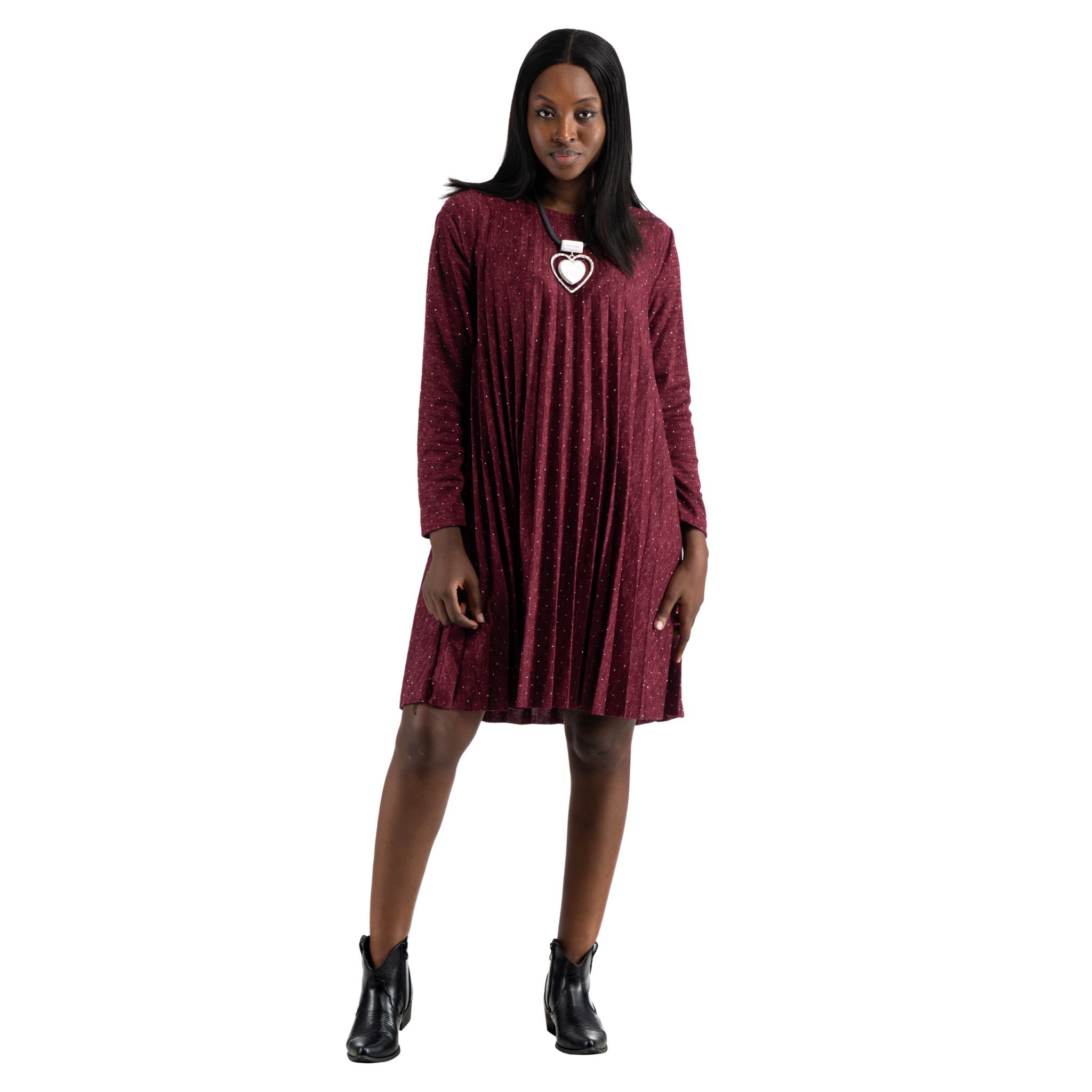 Diamante stud pleated dress
