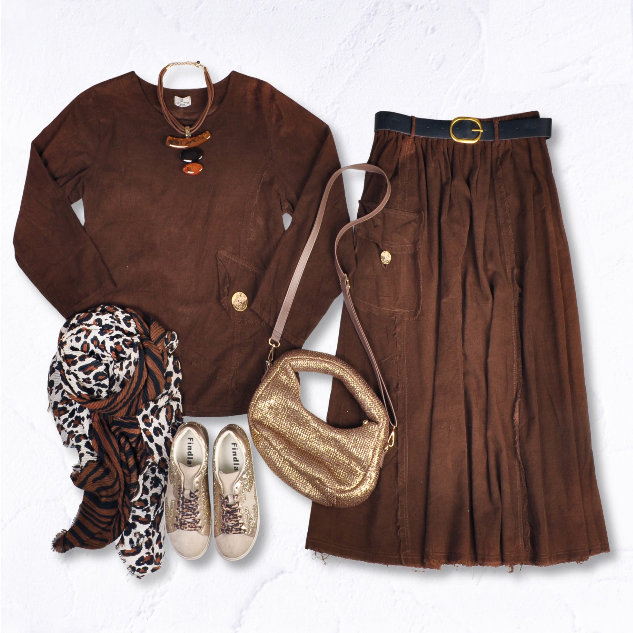 Belted raw edge skirt