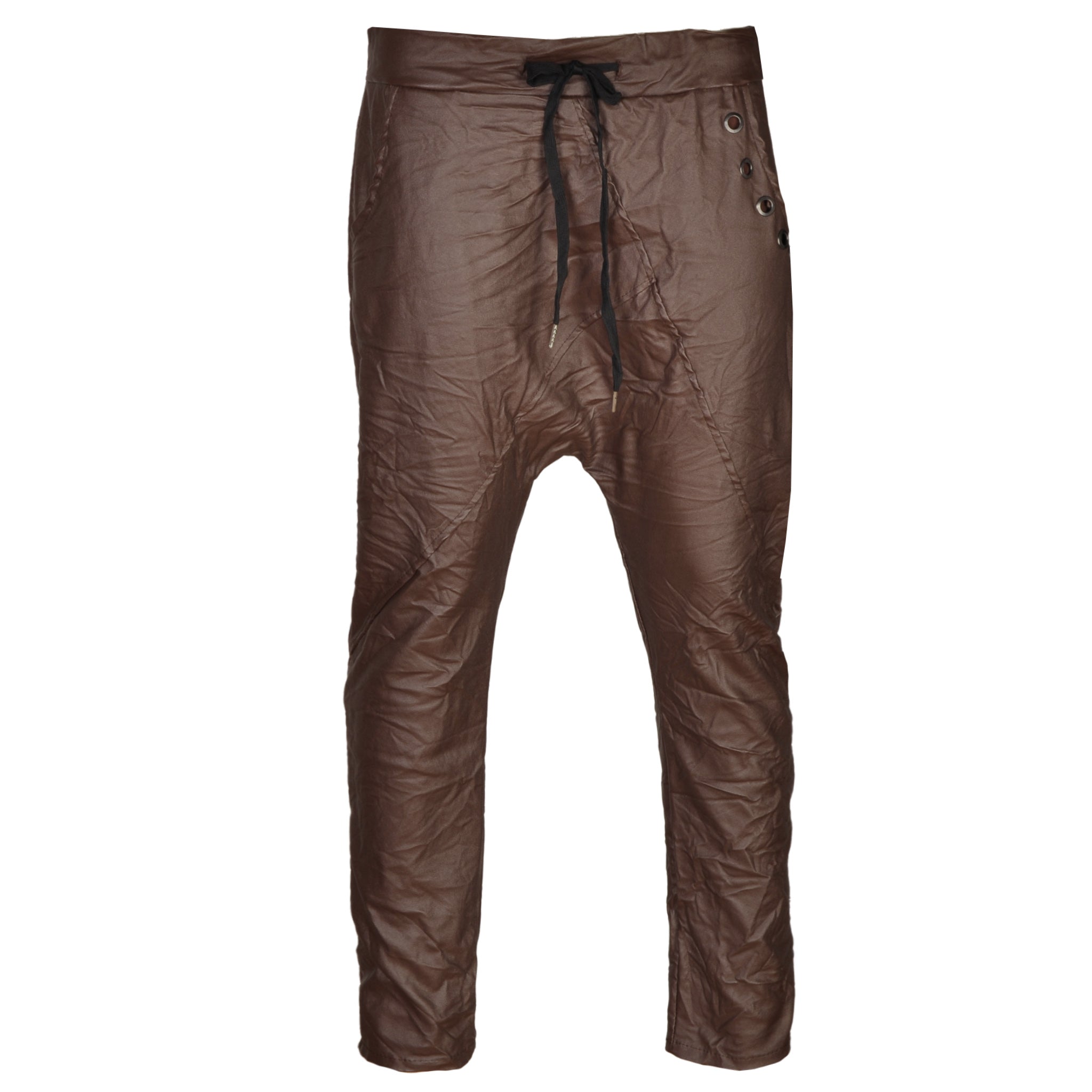 Eyelet detail leatherette harem pants