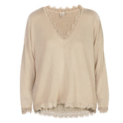 Overdyed lace trim basic top