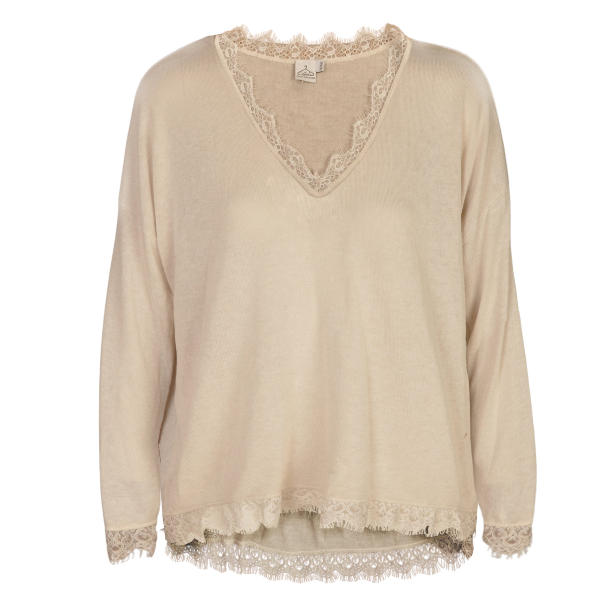 Overdyed lace trim basic top