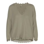 Overdyed lace trim basic top