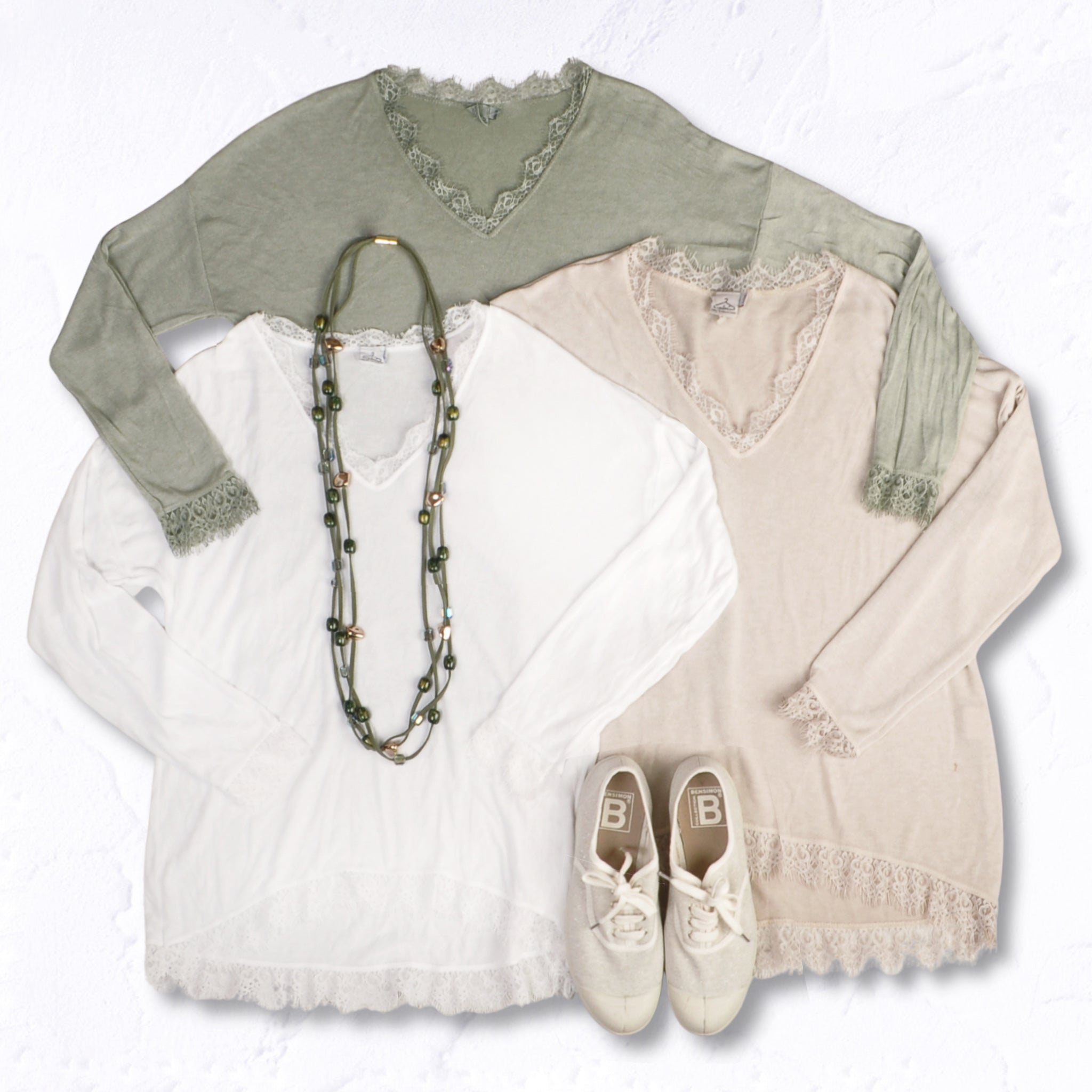 Overdyed lace trim basic top
