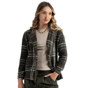 Frayed edge check blazer