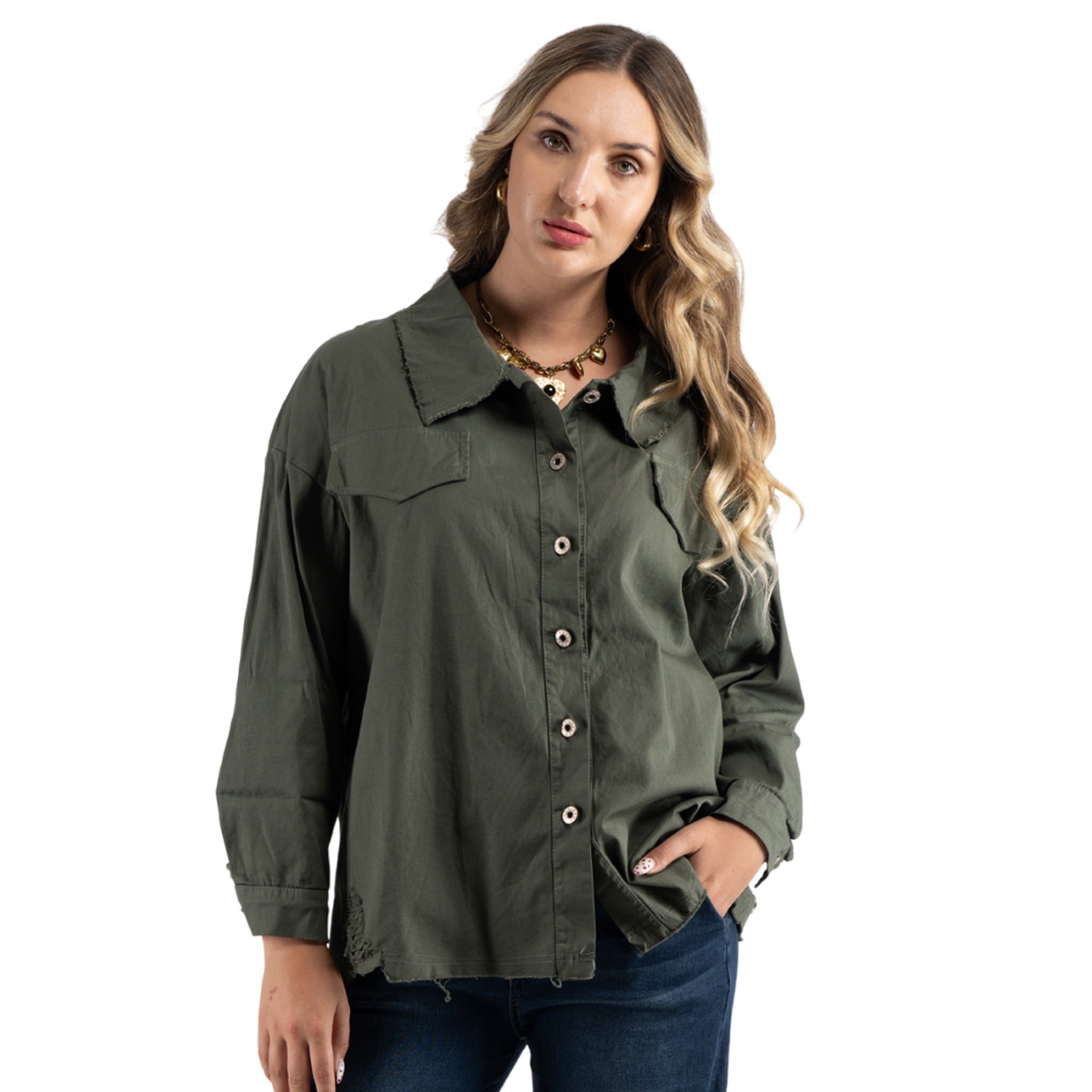 Torn denim style shirt