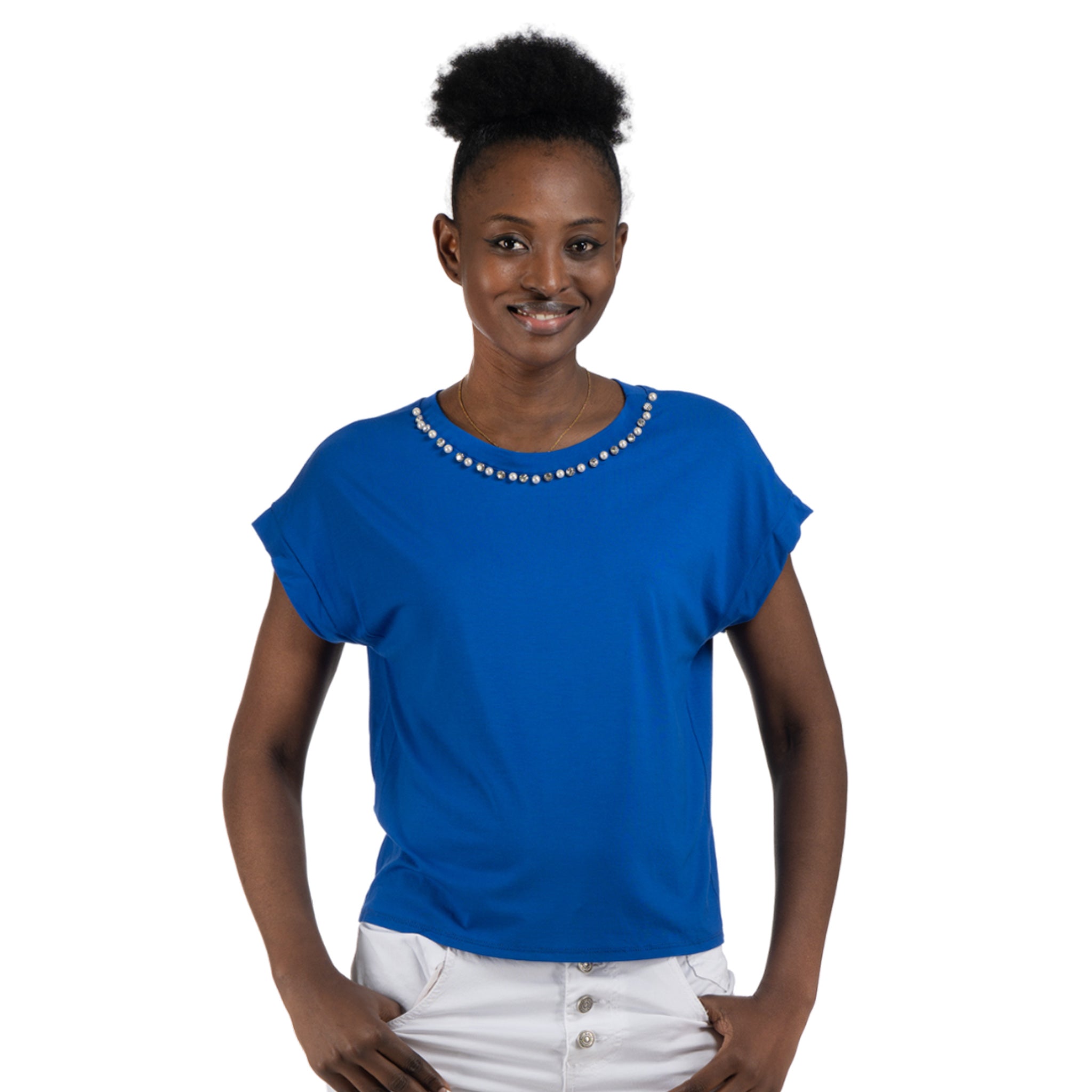 Diamante pearl cap sleeve top