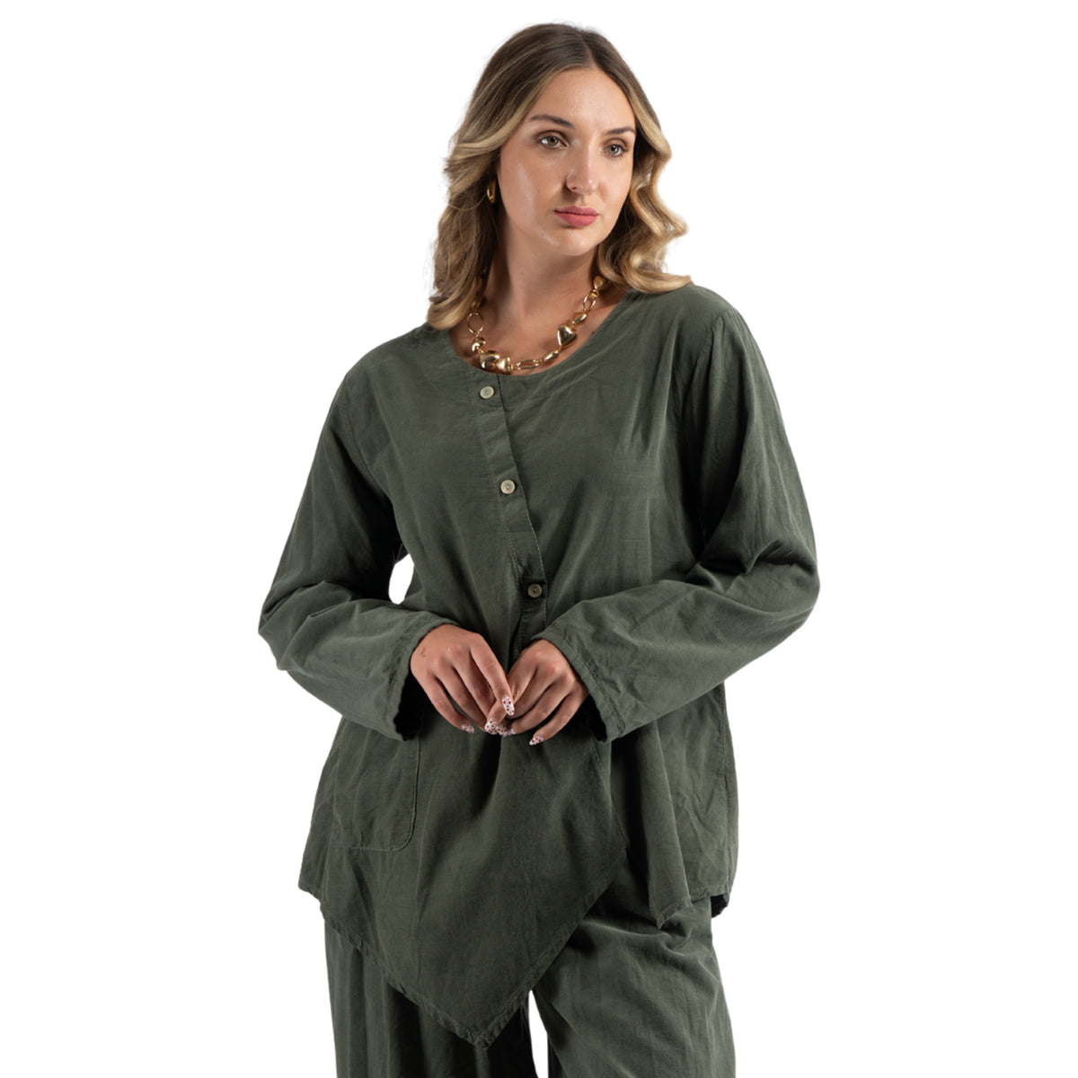 Assymetrical button corduroy pointy top – Nicci Boutiques