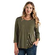 Asymmetrical button silky patch panel top