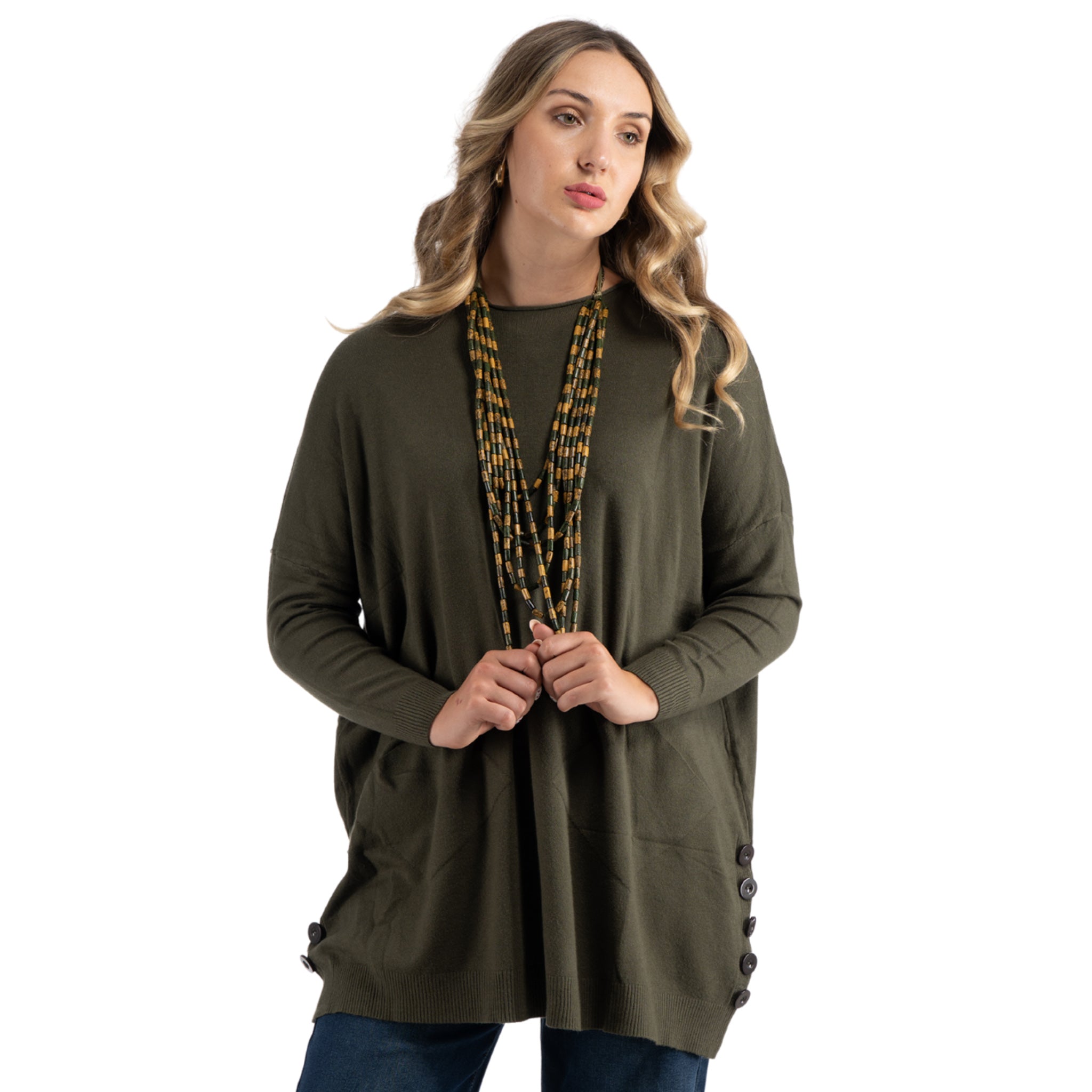 Button detail oversized knit top