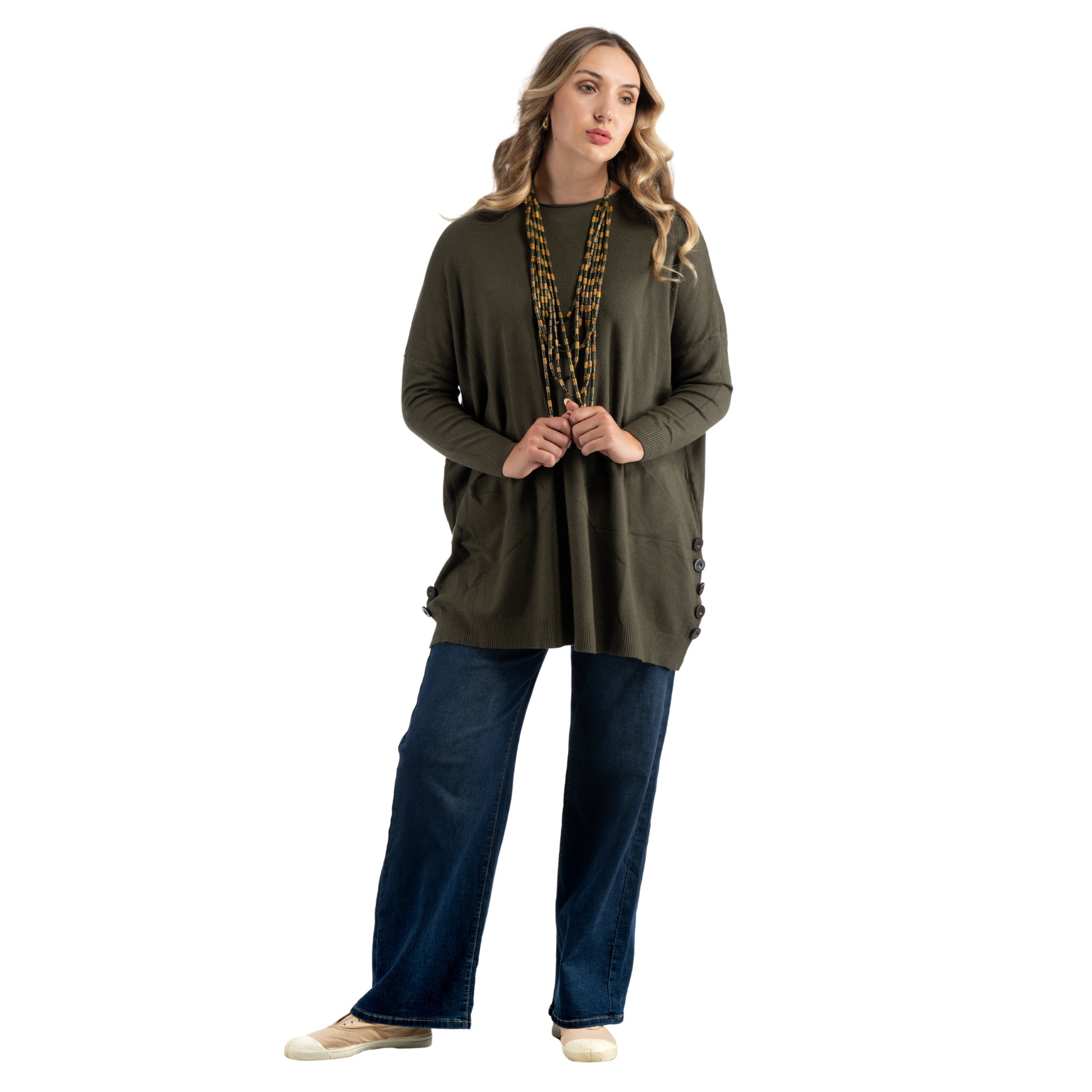 Button detail oversized knit top