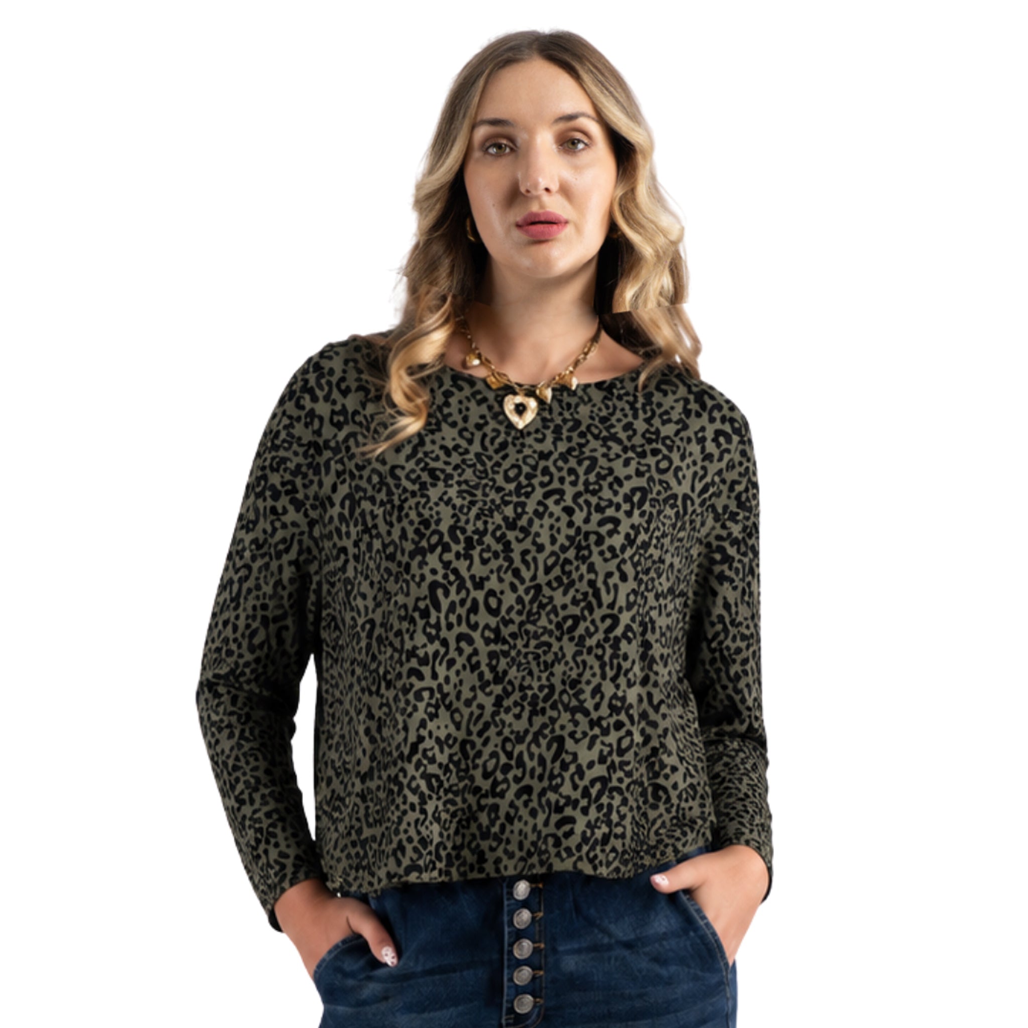 Flocked animal print jacquard top