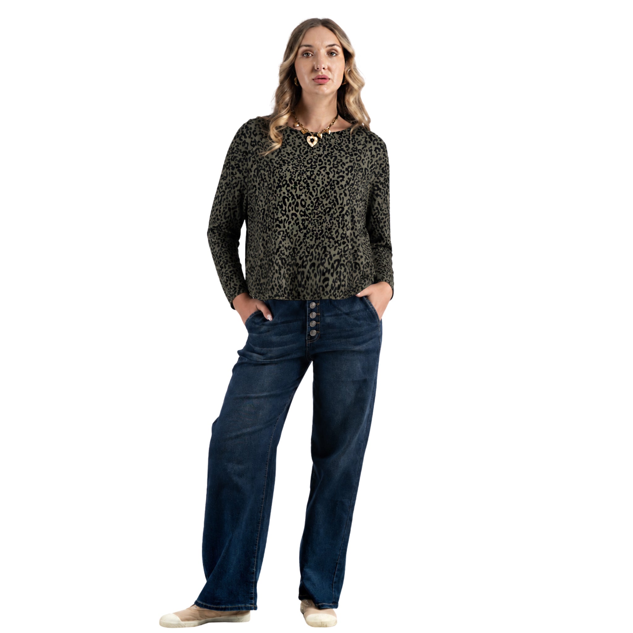 Flocked animal print jacquard top