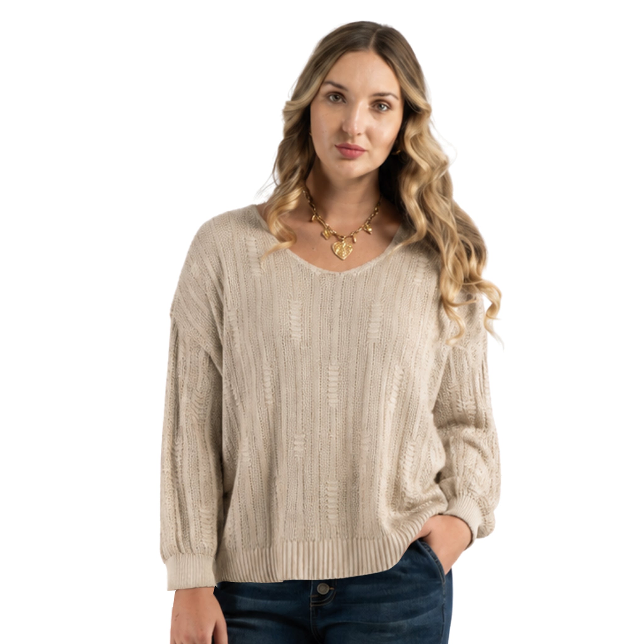 Overdyed stitch ribbed knit top