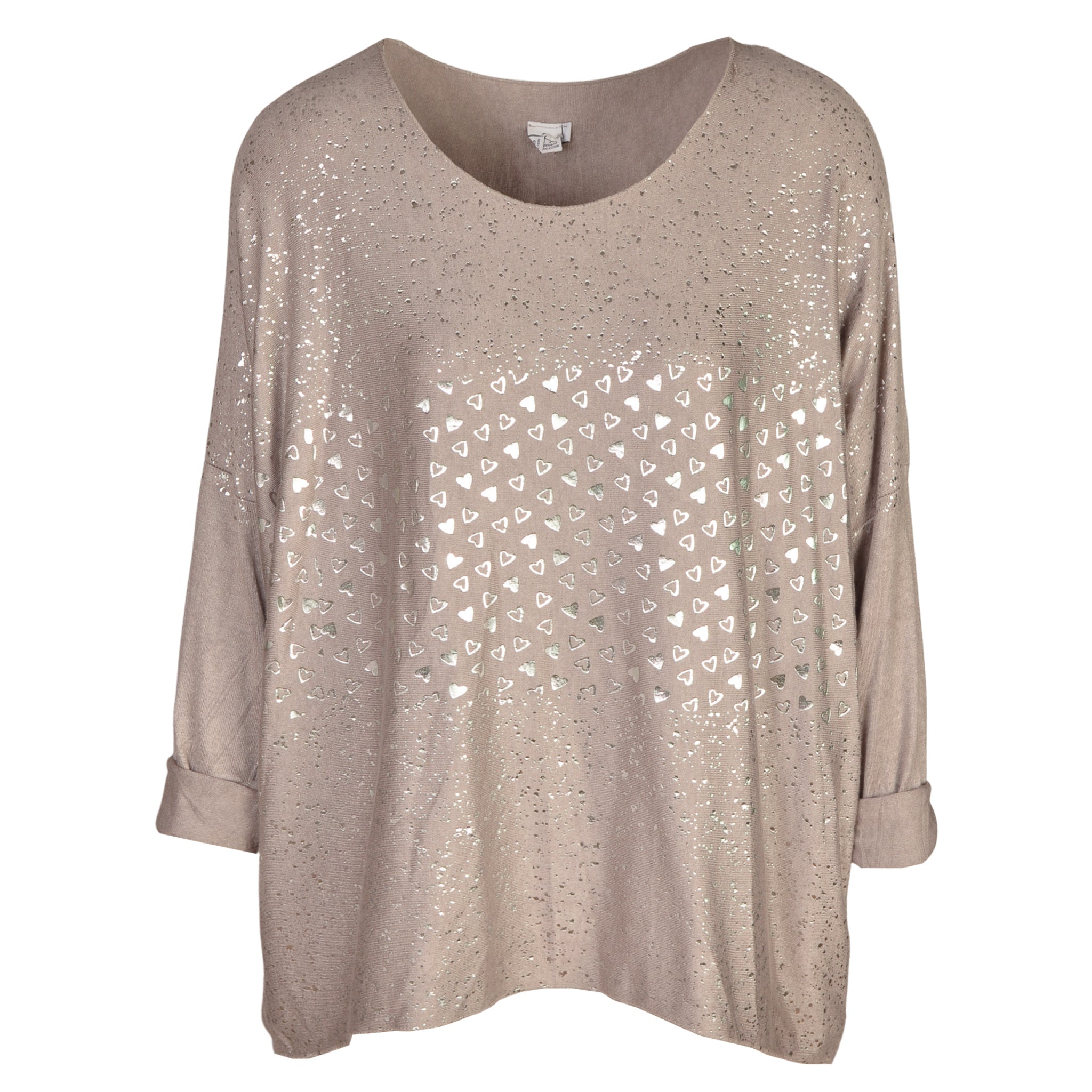 Foil mini heart print over sized top