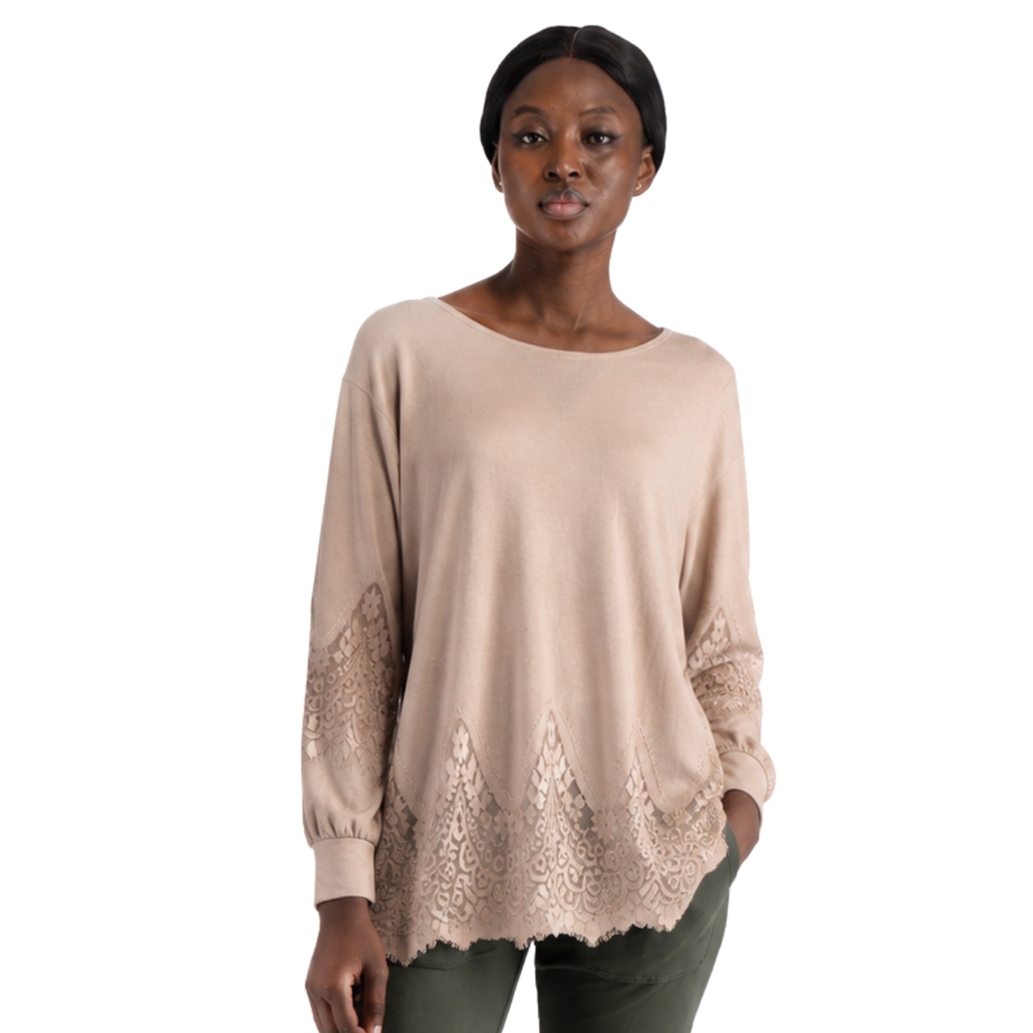 Lace trim roundneck knit
