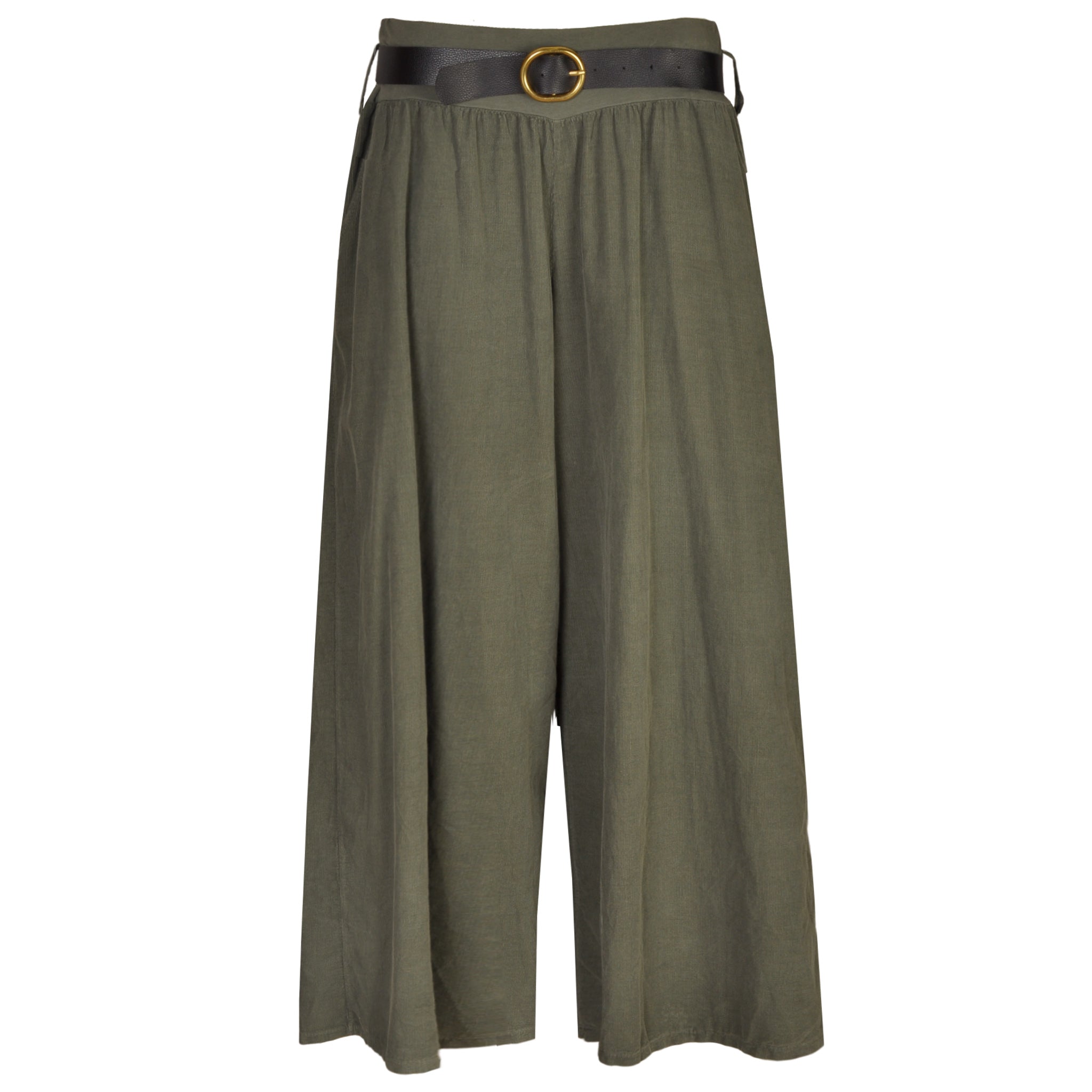 Belted corduroy wide leg pants