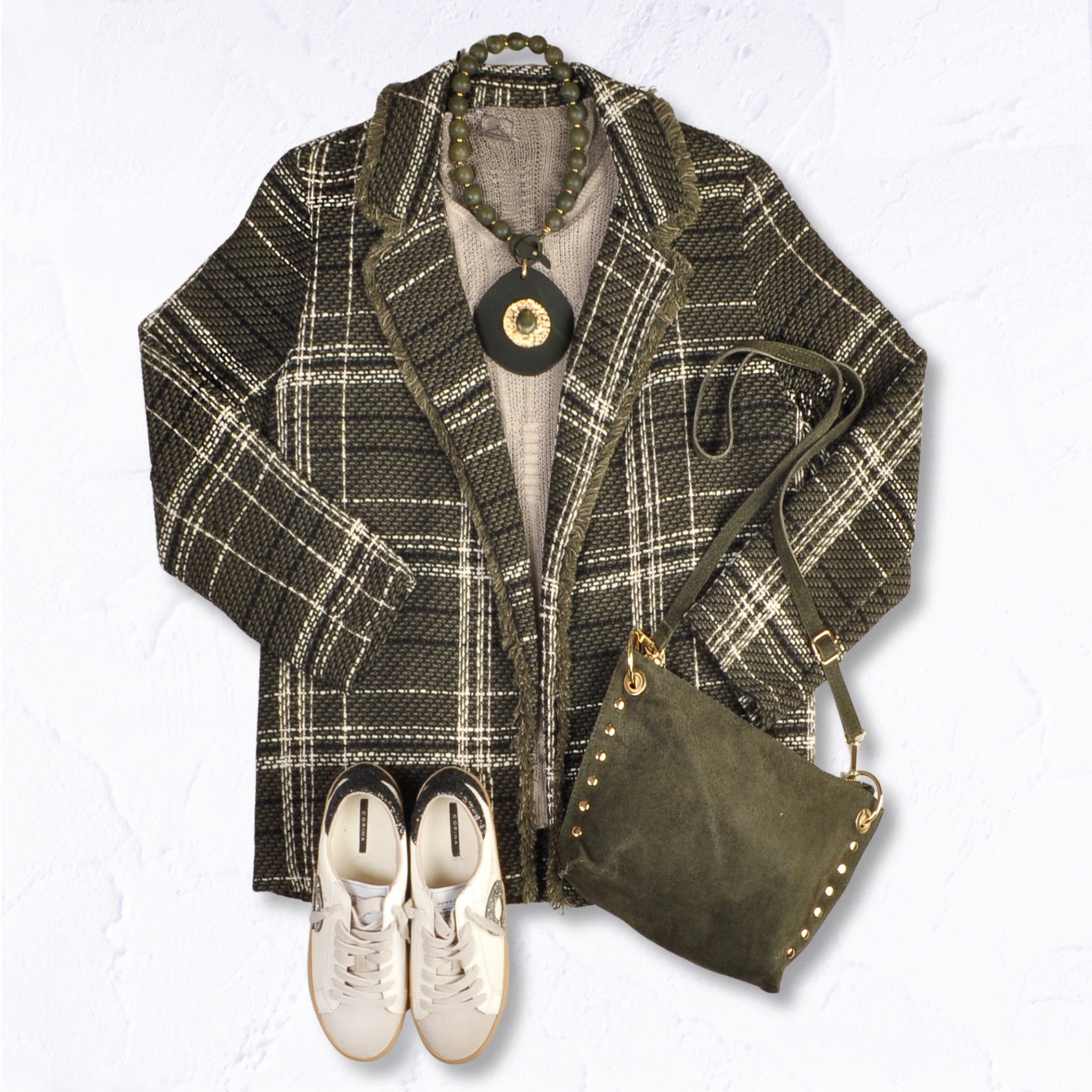 Frayed edge check blazer