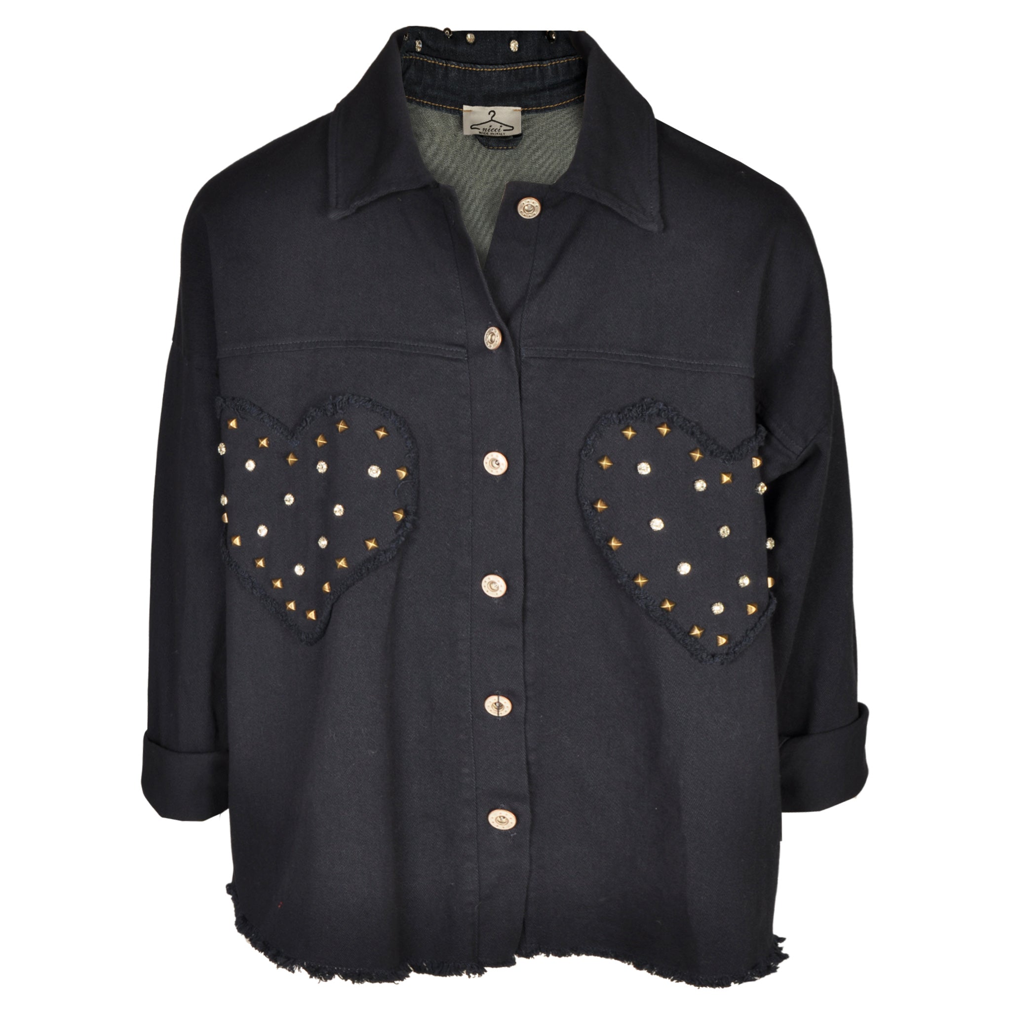 Studded diamante hear denim style jacket