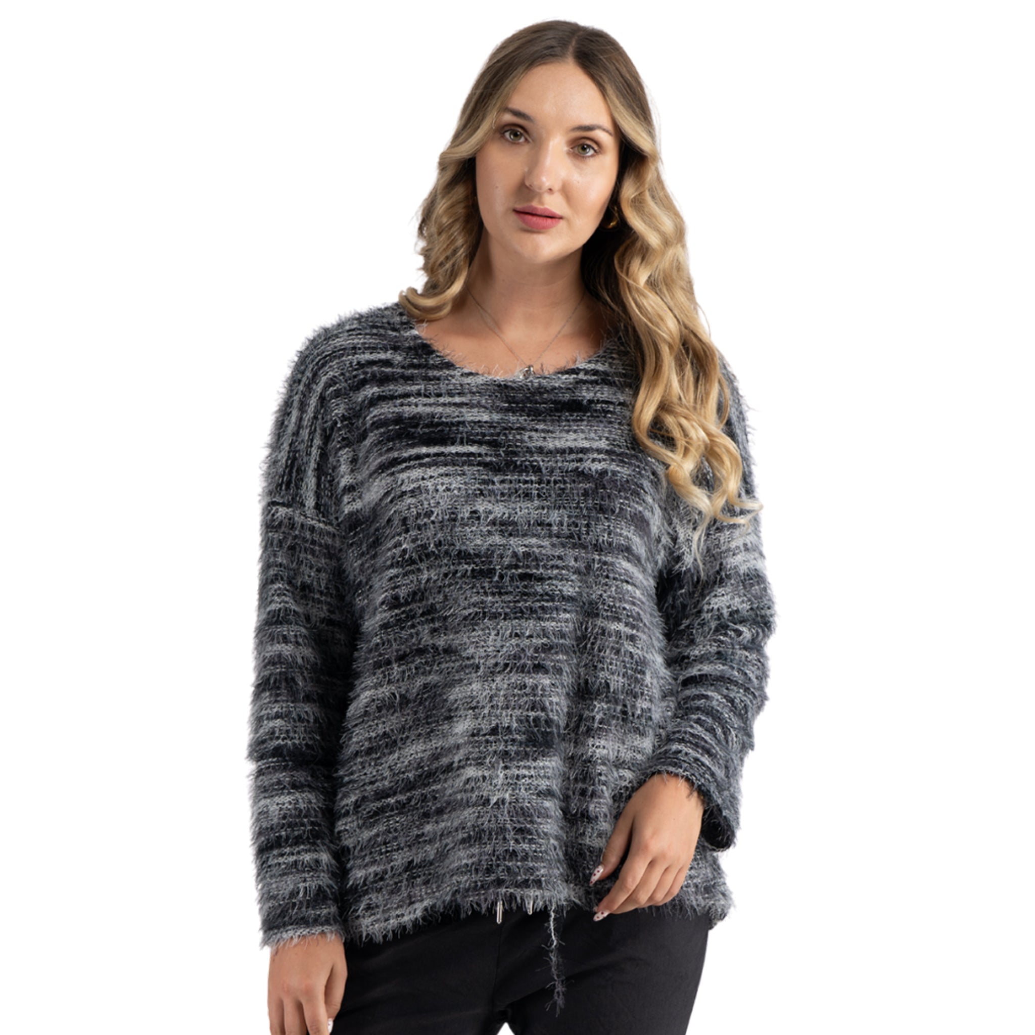 Fluffy knit striped top