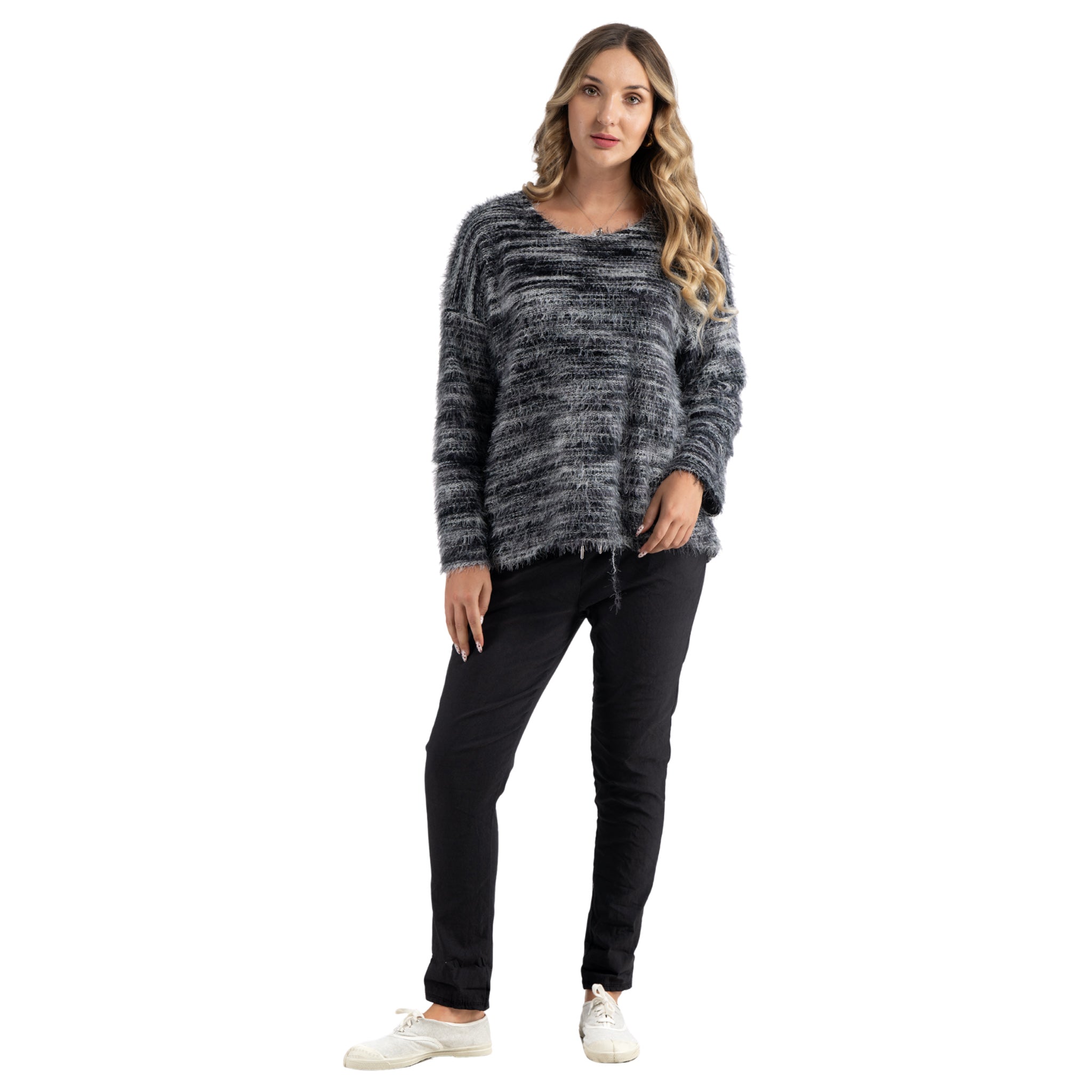 Fluffy knit striped top
