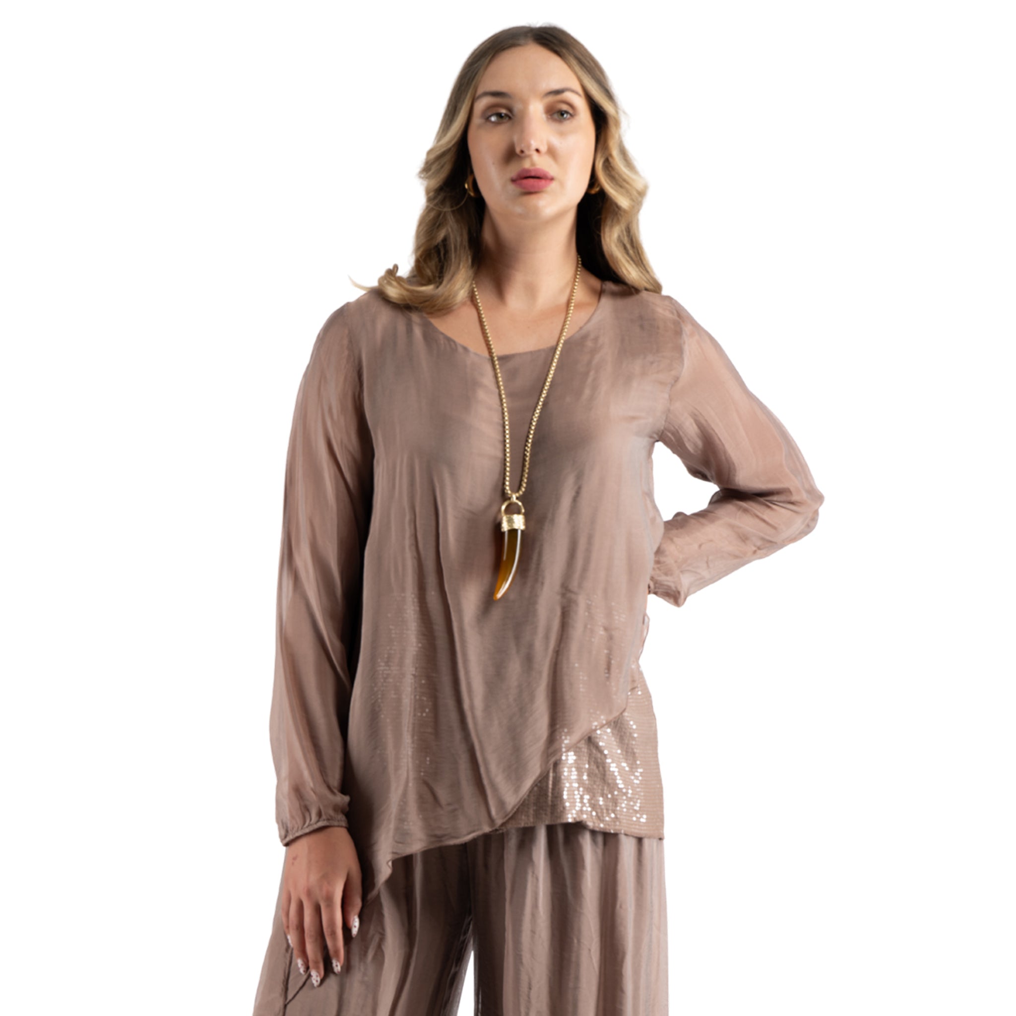 Sequin border double layer silky top