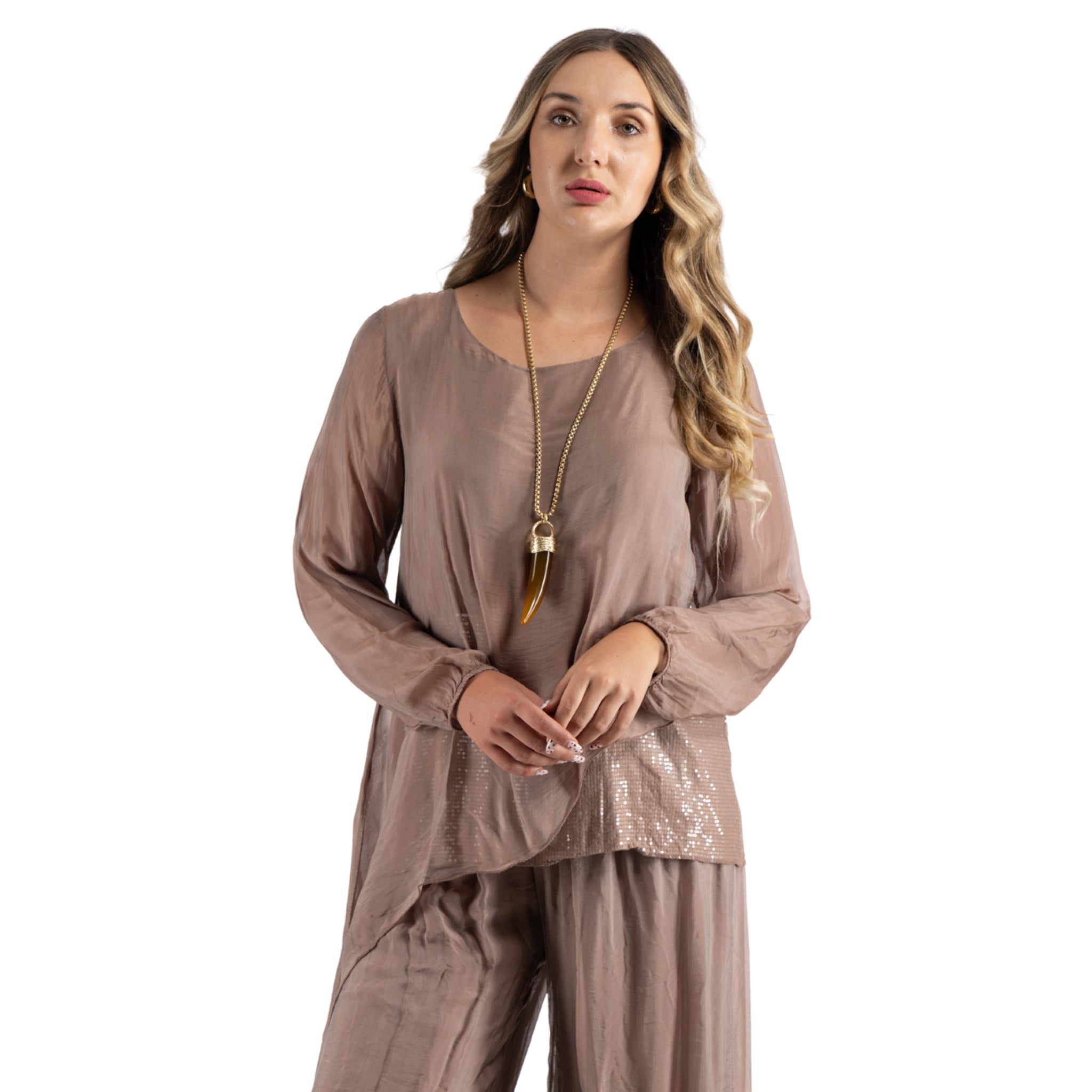 Sequin border double layer silky top