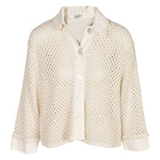 Raw edge crochet denim style jacket