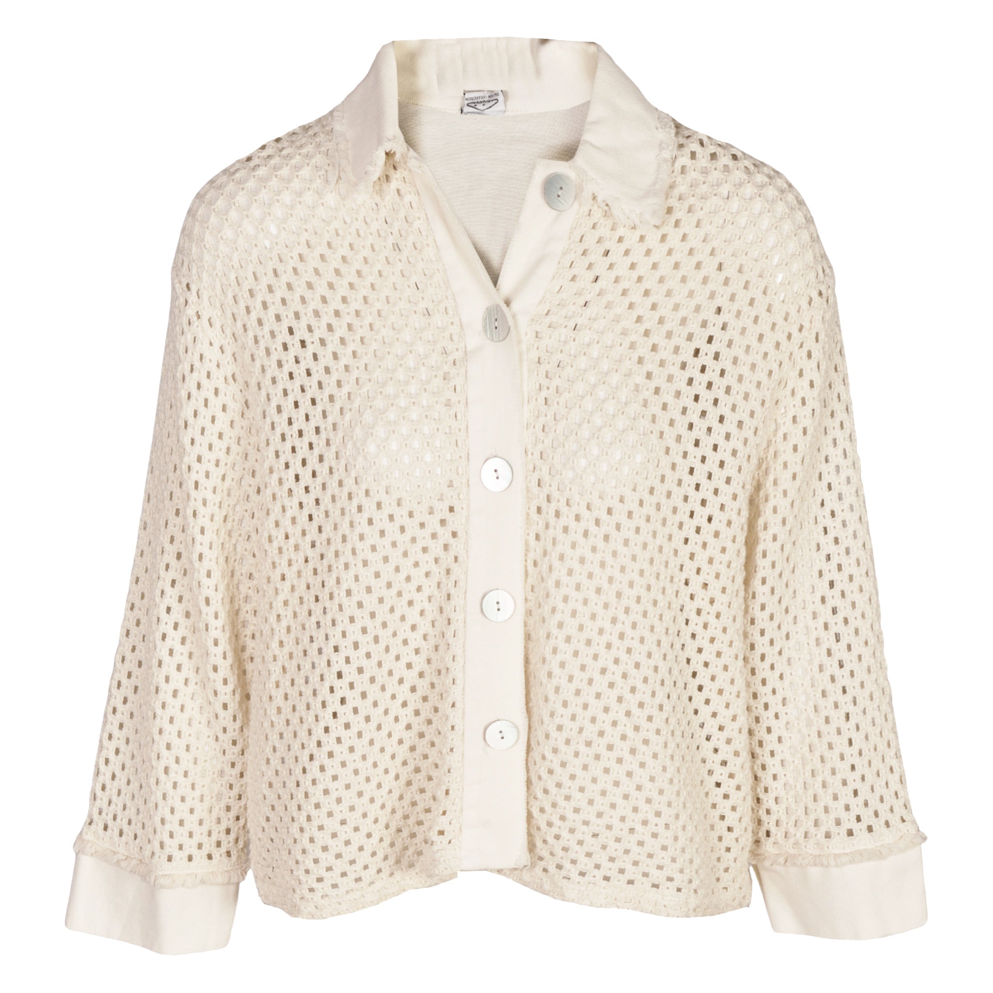 Raw edge crochet denim style jacket