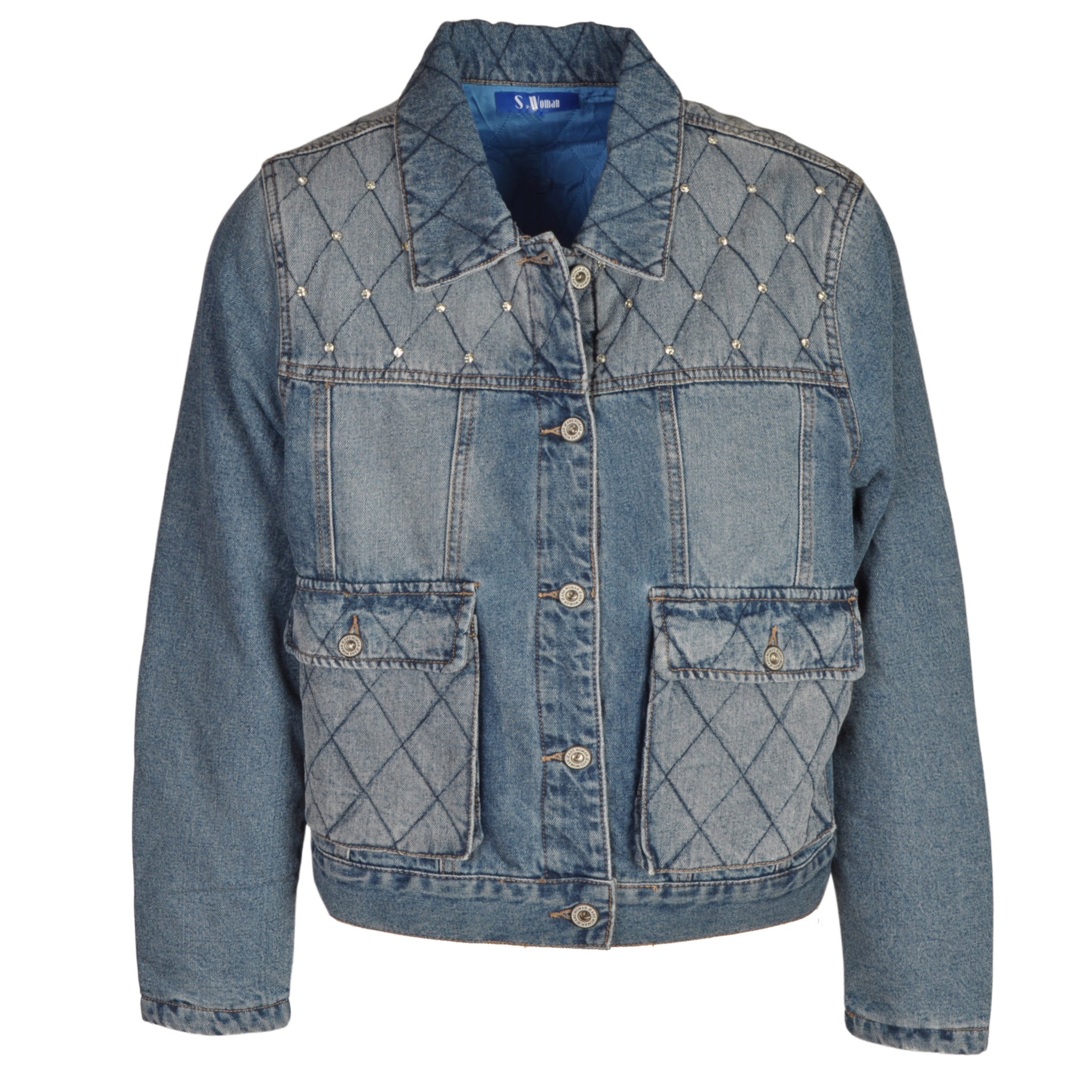 Diamante detail quilted denim jacket