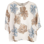 Hibiscus print batwing knit top