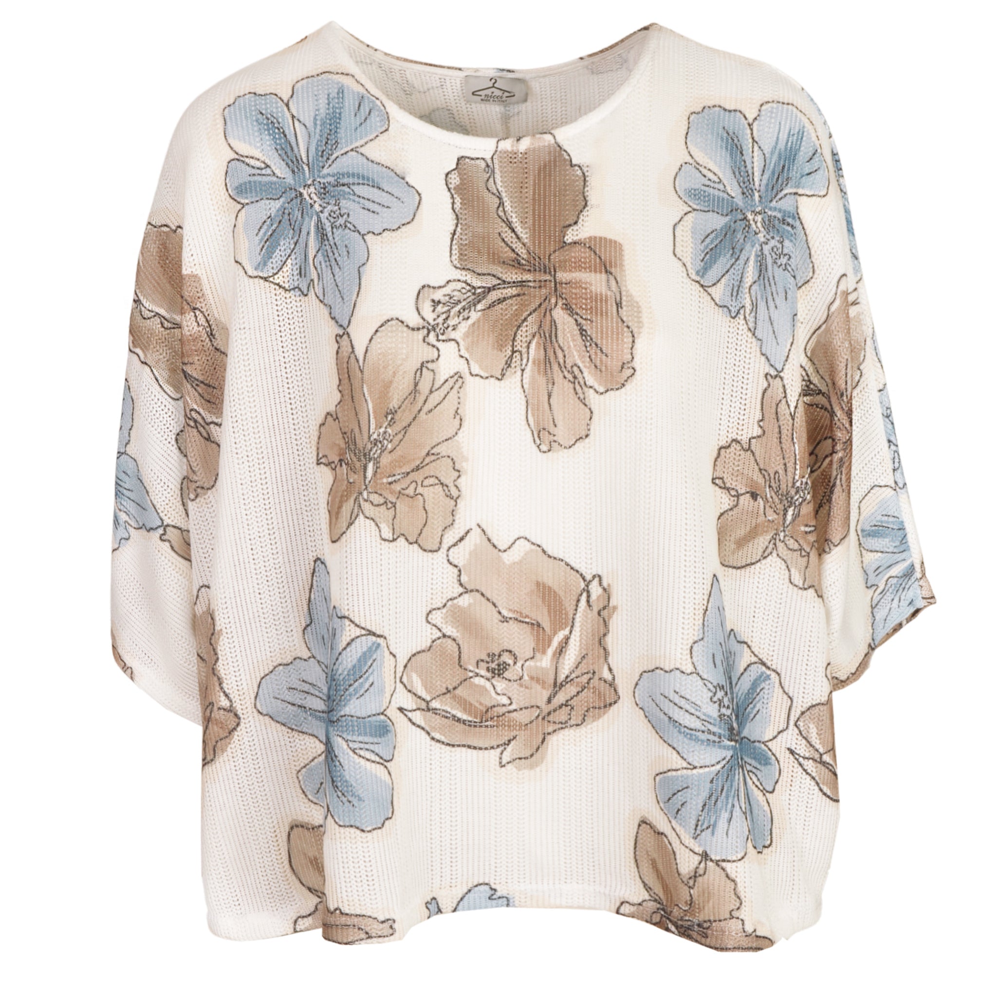 Hibiscus print batwing knit top