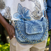 Quilted chain denim bag