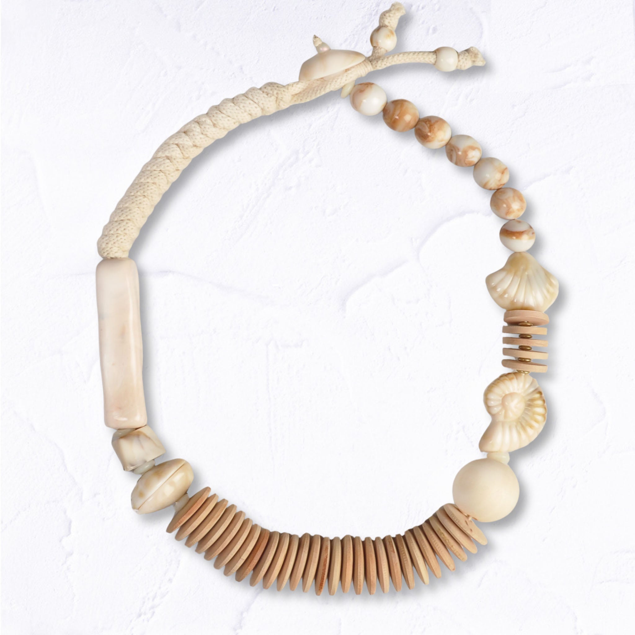 Resin shell wooden disc necklace