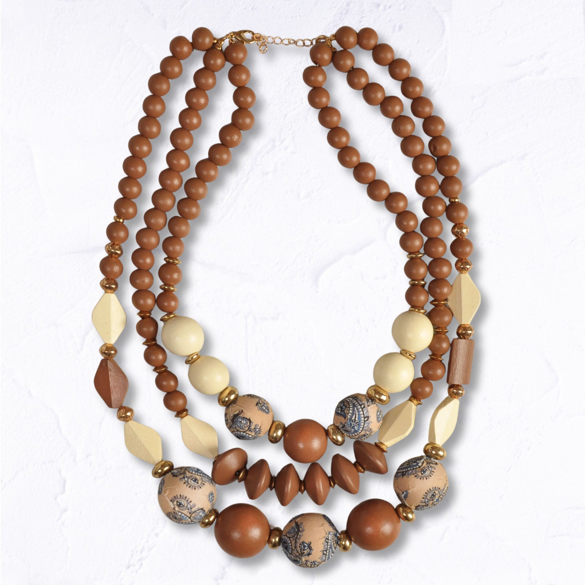 Paisley print wooden bead choker