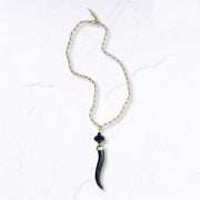 Wooden horn pendant long chain necklace