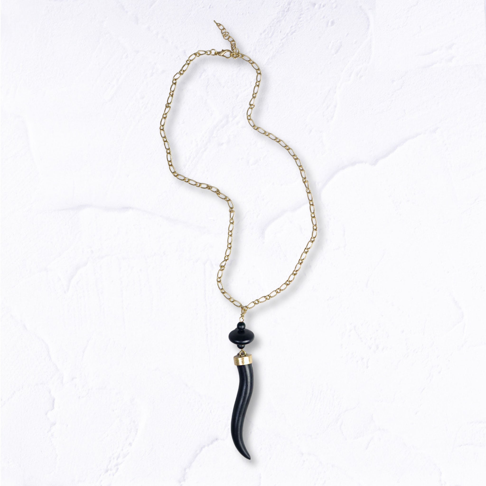 Wooden horn pendant long chain necklace