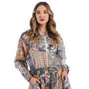 Heraldic patch print silky bomber