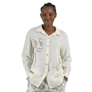 Sequin star heraldic print detail linen shirt