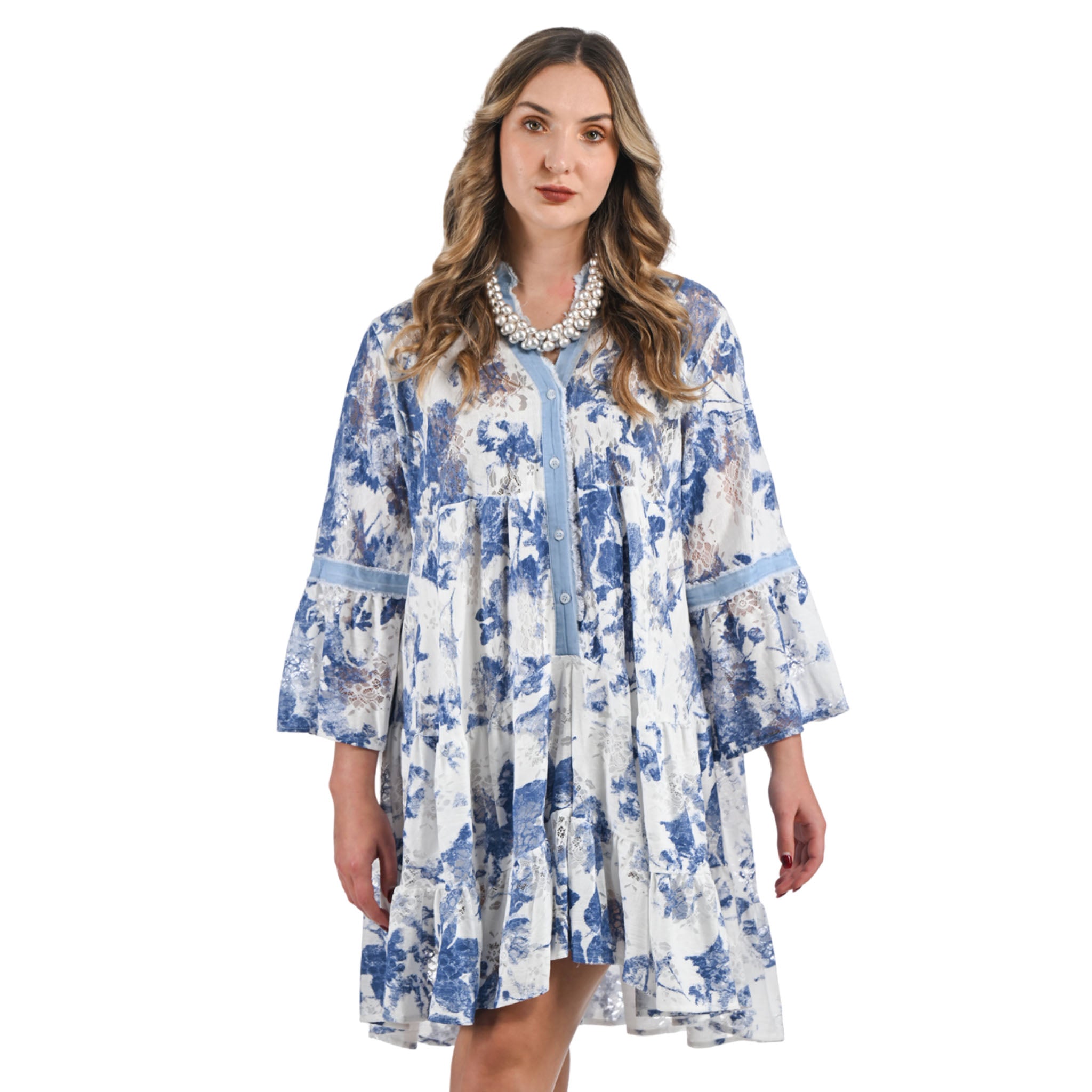Floral print lace tiered mini