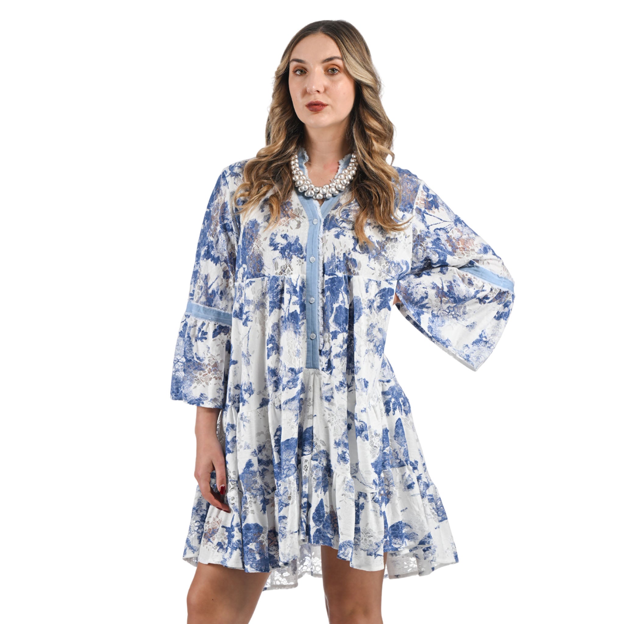 Floral print lace tiered mini