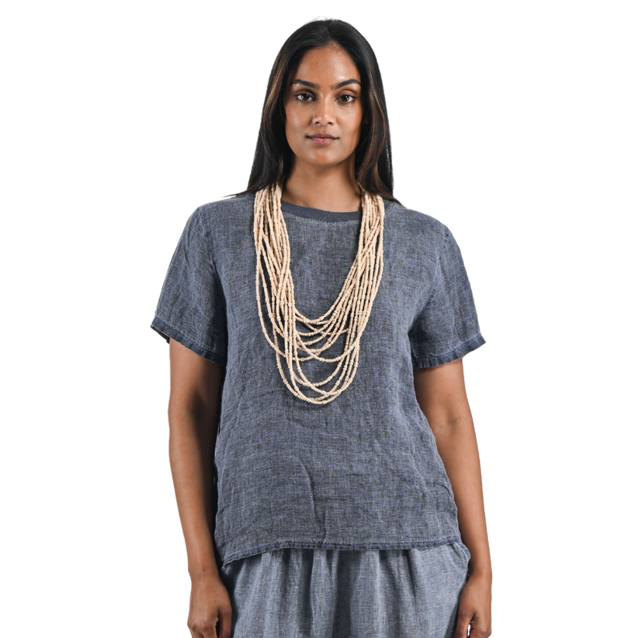 Overdyed ribbed neckline linen top