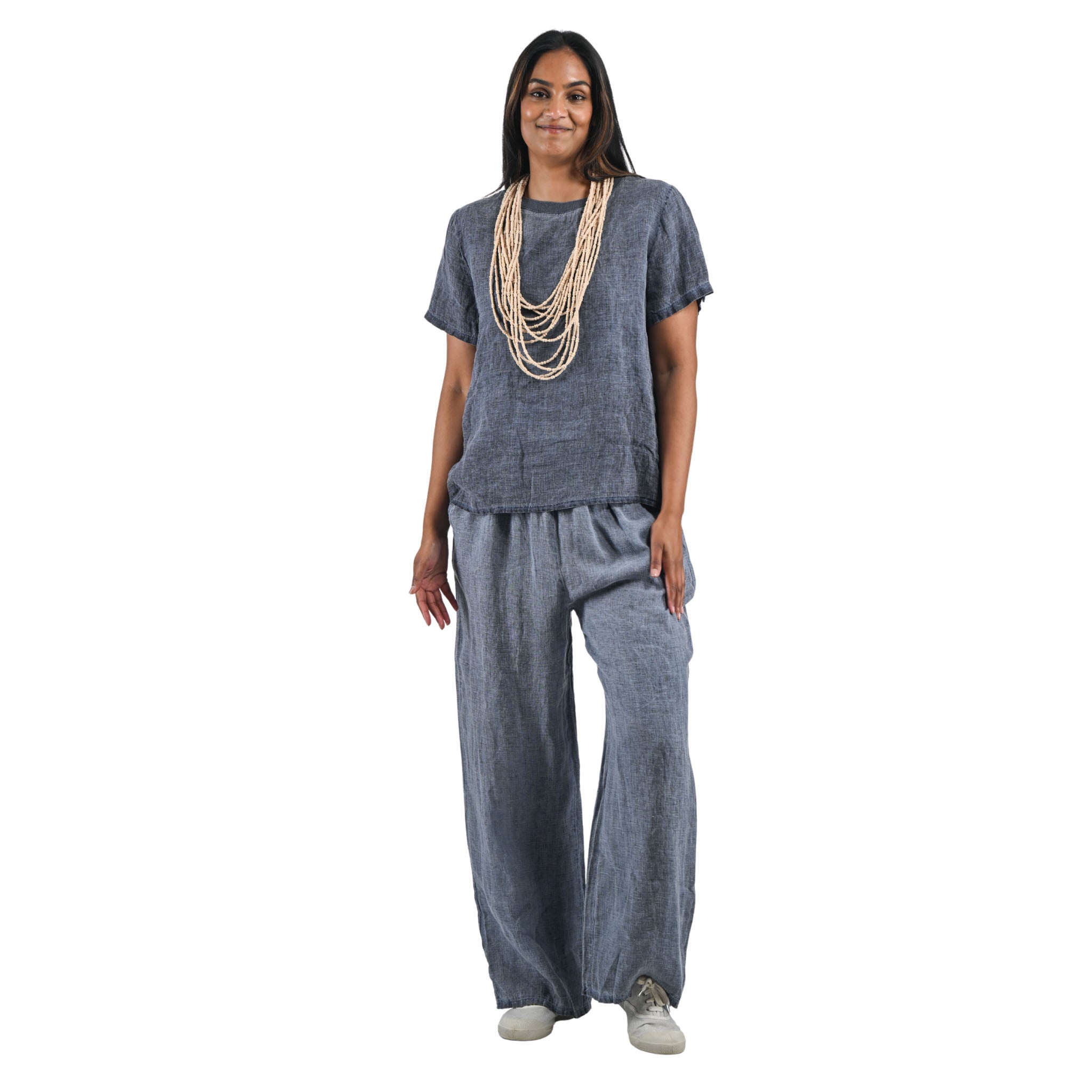 Overdyed ribbed neckline linen top