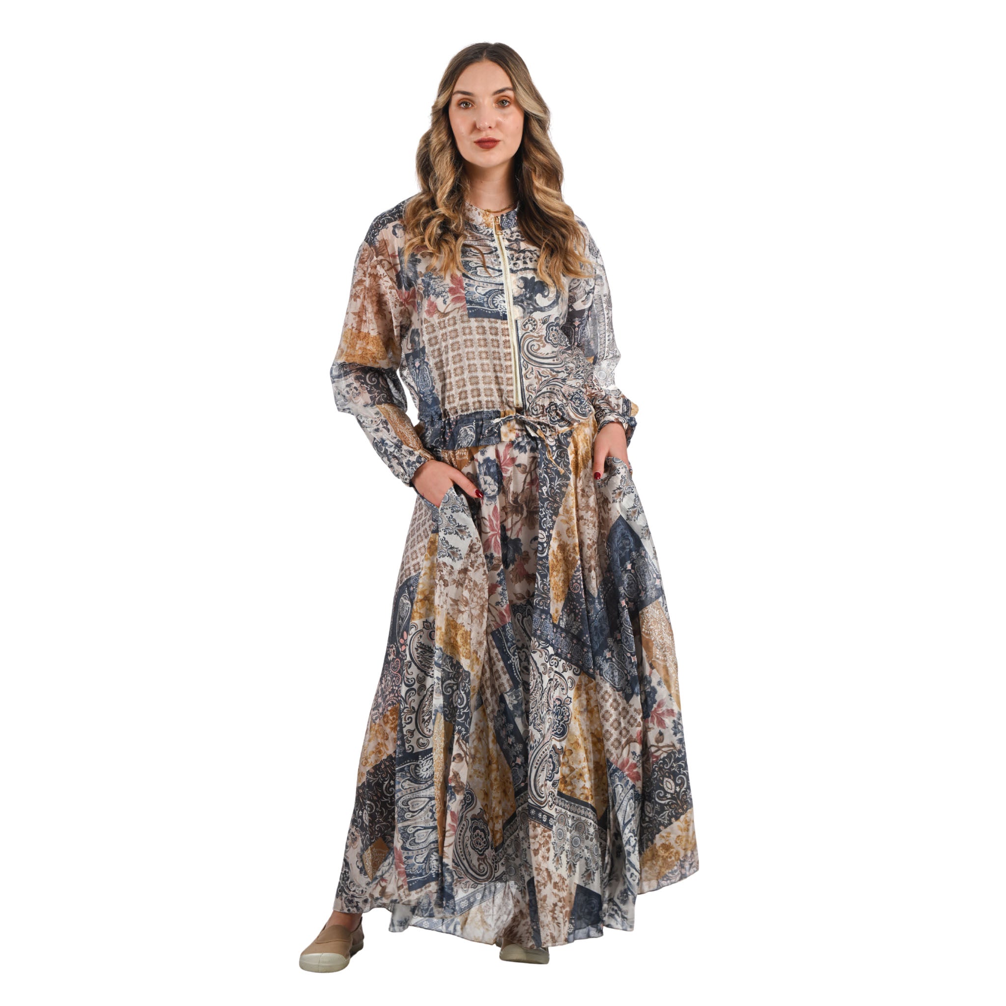 Heraldic patch print silky skirt