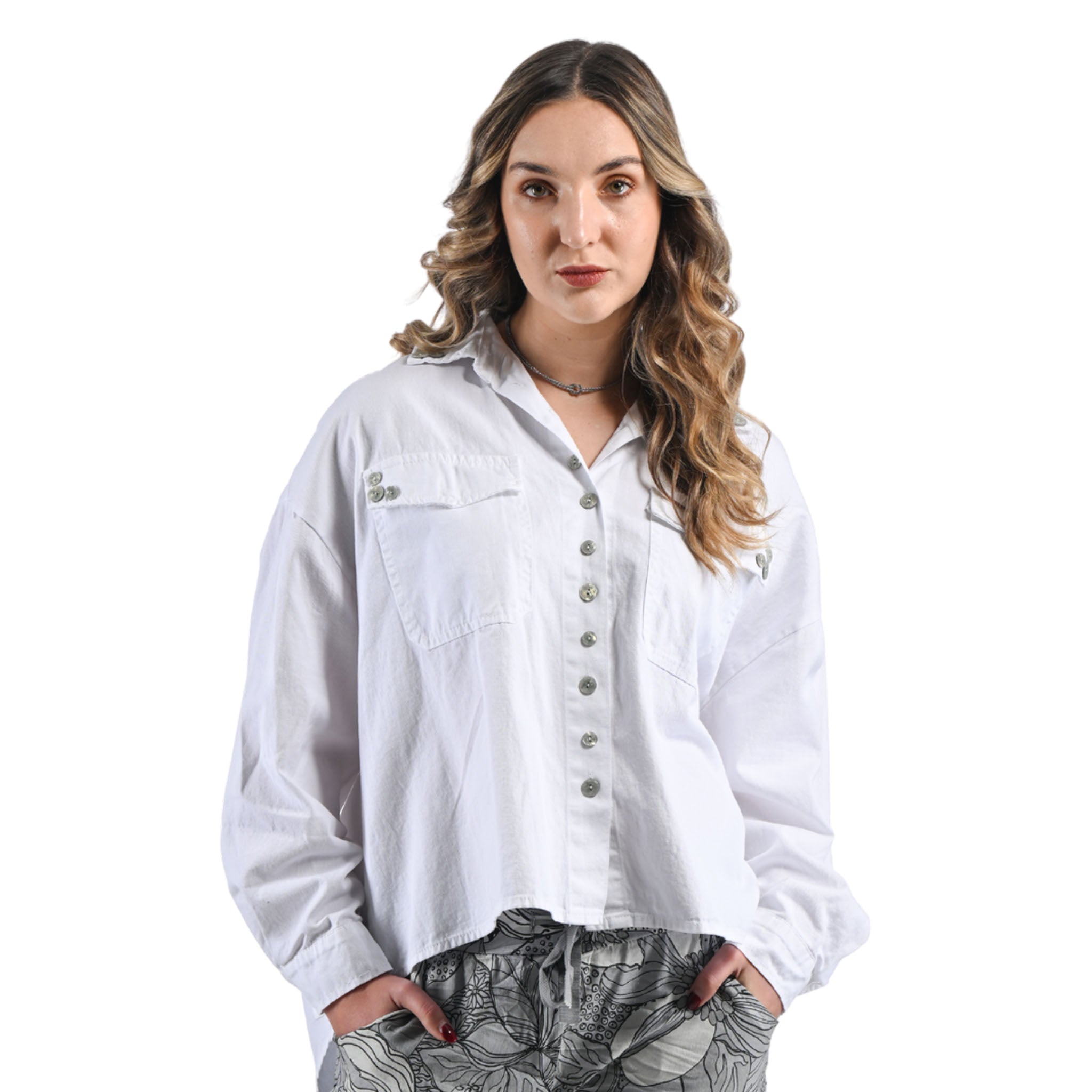 Button detail boxy denim shirt